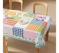 FANSU Nappe Exterieur Toile Cirée Impermeable,Nappe Plastique PVC Anti Tache Rectangulaire Protection de Table Style Patchwork pour Fête Jardin Salle à Manger Cuisine (Rayures + Gingham,100x100cm)