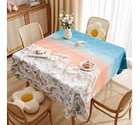 FANSU Nappe Exterieur Toile Cirée Impermeable,Nappe Plastique PVC Anti Tache Rectangulaire Style Peinture à l'huile Protection de Table pour Fête Anniversaire Jardin (Étoile + Lune,100x100cm)