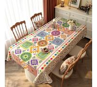 FANSU Nappe Exterieur Toile Cirée Impermeable, Style Ethnique Nappe Plastique PVC Anti Tache Rectangulaire Protection de Table pour Fête Jardin Salle à Manger Cuisine (Style Coloré A,140x140cm)