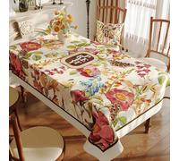 FANSU Nappe Exterieur Toile Cirée Impermeable, Style Européen Fleur Nappe Plastique PVC Anti Tache Rectangulaire pour Fête Jardin Salle à Manger Cuisine Salon Balcon (Fleur Rouge,100x160cm)
