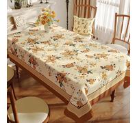 FANSU Nappe Exterieur Toile Cirée Impermeable, Style Européen Fleur Nappe Plastique PVC Anti Tache Rectangulaire pour Fête Jardin Salle à Manger Cuisine Salon Balcon (Fleur Orange,140x140cm)