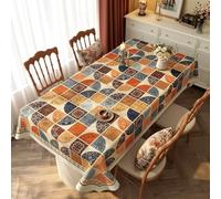 FANSU Nappe Exterieur Toile Cirée Impermeable, Style Exotique Nappe Plastique PVC Anti Tache Rectangulaire Protection de Table pour Fête Jardin Anniversaire Cuisine (Marron + Orange,80x120cm)