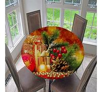 FANSU Nappe Impermeable Ronde, Impression de Noël Style Nappe en Polyester Antifouling Nappe de Table pour Cuisine Fête de Noël Table de Salle à Mange Chambre (100cm,Pomme de pin)