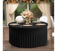 FANSU Nappe pour Table Cocktail, Nappe Jupe de Table Nappe pour Table Haute Ronde Housse Mange Debout Extensible Nappe en Spandex Housse Table Bistrot Elastique (Noir,Diamètre 122cm)