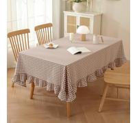FANSU Nappe Rectangle à Volants, Coton et Lin Lavable, Nappe Rustique à Bord Froncé pour Table de Salle à Manger, Cuisine, Mariage, Fête, Rectangle/Ovale/Carré (Carreaux Kaki,140 * 220CM)