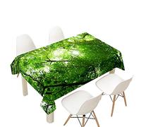 FANSU Nappe Rectangulaire Anti Tache, 3D Vert Forêt Nappe de Table Imperméable Résistant Lavable Nappe pour Cuisine Restaurant Jardin Intérieur Extérieur Décoration (Arbre Vert,100x140cm)