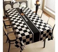 FANSU Nappe Rectangulaire Anti Tache Imperméable, Lavable PVC Nappe de Table Exterieur Protection de Table pour Salle à Manger, Jardin, fête, Mariage (Tissu écossais Noir,120 * 160CM)