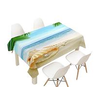 FANSU Nappe Rectangulaire, Coquille Plage Nappe de Table Imperméable Anti Tache Résistant Lavable Facile d?Entretien Nappe pour Fête Restaurant Cuisine Jardin Décoration (100x140cm,Plage Bleue)