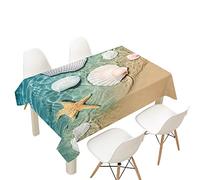FANSU Nappe Rectangulaire, Coquille Plage Nappe de Table Imperméable Anti Tache Résistant Lavable Facile d?Entretien Nappe pour Fête Restaurant Cuisine Jardin Décoration (100x140cm,Océan Bleu)