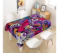 FANSU Nappe Rectangulaire, Cuisine 3D Note Musicale Nappe de Table Imperméable Anti Tache Résistant et Facile d?Entretien Nappe pour Fête Restaurant Jardin Décoration (Musique Graffiti,140x200cm)