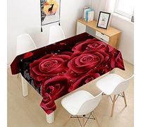FANSU Nappe Rectangulaire, Cuisine 3D Rose Nappe de Table Imperméable Anti Tache Résistant Lavable et Facile d?Entretien Nappe pour Fête Restaurant Jardin Décoration (Rouge,140x240cm)