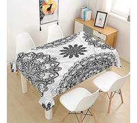 FANSU Nappe Rectangulaire, Cuisine Mandala 3D Nappe de Table Imperméable Anti Tache Résistant Lavable et Facile d?Entretien Nappe pour Fête Restaurant Jardin Décoration (Noir Blanc,140x200cm)