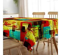 FANSU Nappe Rectangulaire, Peinture à l'huile 3D Nappe de Table Imperméable Anti Tache Résistant Facile d?Entretien Nappe pour Fête Restaurant Cuisine Jardin Décoration (140x240cm,Jaune Rouge)