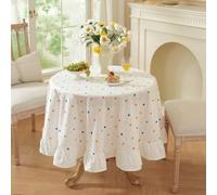 FANSU Nappe Ronde à Volants, Coton et Lin Lavable, Nappe Rustique à Bord Froncé pour Table de Salle à Manger, Cuisine, Mariage, Fête, Rectangle/Ovale/Carré (À Pois,150CM)
