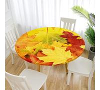FANSU Nappe Ronde avec Bord Élastique, Feuille d'érable Ronde Nappe de Table Anti Taches Imperméable Couverture de Table Décorations pour Automne Cuisine Jardin (Jaune Orange,Diamètre 110cm)