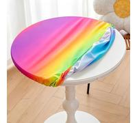FANSU Nappe Ronde avec Bord Élastique, Nappe de Table Anti-Tache Antidérapante Nappe Jardin Exterieur Protection Table Ronde Extensible pour Cafe Cuisine Fête Table (Arc-en-Ciel,80cm)