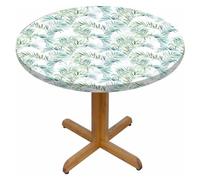 FANSU Nappe Ronde avec Bord Élastique, Nappe de Table Anti-Tache Antidérapante Nappe Jardin Exterieur Protection Table Ronde Extensible pour Cafe Cuisine Fête Table (Feuilles Vertes,122cm)