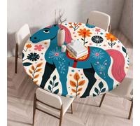 FANSU Nappe Ronde avec Bord Elastique, Nappe en Polyester Exterieur Jardin avec Motif 3D Anti Taches Lavable pour Cuisine Salle à Mangerr Fête Table (Empreinte de Cheval 3,150cm)