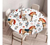 FANSU Nappe Ronde avec Bord Elastique, Nappe en Polyester Exterieur Jardin avec Motif 3D Anti Taches Lavable pour Cuisine Salle à Mangerr Fête Table (Empreinte de Cheval 5,130cm)