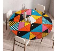 FANSU Nappe Ronde avec Bord Elastique, Nappe en Polyester Exterieur Jardin avec Motif 3D Anti Taches Lavable pour Cuisine Salle à Mangerr Fête Table (Patchwork 8,200cm)
