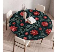 FANSU Nappe Ronde avec Bord Elastique, Nappe en Polyester Exterieur Jardin avec Motif 3D Anti Taches Lavable pour Cuisine Salle à Mangerr Fête Table (Fleur Rouge 6,150cm)
