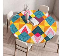 FANSU Nappe Ronde avec Bord Elastique, Nappe en Polyester Exterieur Jardin avec Motif 3D Anti Taches Lavable pour Cuisine Salle à Mangerr Fête Table (Patchwork 4,200cm)