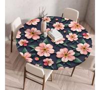 FANSU Nappe Ronde avec Bord Elastique, Nappe en Polyester Exterieur Jardin avec Motif 3D Anti Taches Lavable pour Cuisine Salle à Mangerr Fête Table (Style Floral 8,150cm)