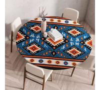 FANSU Nappe Ronde avec Bord Elastique, Nappe en Polyester Exterieur Jardin avec Motif 3D Anti Taches Lavable pour Cuisine Salle à Mangerr Fête Table (Style rétro 101,100cm)