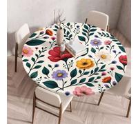 FANSU Nappe Ronde avec Bord Elastique, Nappe en Polyester Exterieur Jardin avec Motif 3D Anti Taches Lavable pour Cuisine Salle à Mangerr Fête Table (Style Floral 4,100cm)