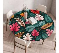 FANSU Nappe Ronde Exterieur avec Bord Élastique, Motif végétal Nappes Anti Taches Lavable, Nappes Extensible pour Salle à Manger, Jardin Décoration (Fleur 15,200cm)
