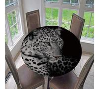 FANSU Nappe Ronde Impermeable, 3D Animal Impression Nappe en Polyester l'épreuve de l'huile Antifouling Nappe de Table pour Extérieur ou Intérieur Table de Salle à Manger (Léopard Noir,130cm)