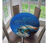FANSU Nappe Ronde Impermeable, 3D Animal Impression Nappe en Polyester l'épreuve de l'huile Antifouling Nappe de Table pour Extérieur ou Intérieur Table de Salle à Manger (Tortue Bleue,130cm)