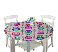 FANSU Nappe Ronde Impermeable, 3D Animal Impression Nappe en Polyester l'épreuve de l'huile Antifouling Nappe de Table pour Extérieur ou Intérieur Table de Salle à Manger (Chouette,100cm)