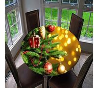 FANSU Nappe Ronde Impermeable, 3D Sapin de Noël Impression Nappe en Polyester Antifouling Nappe de Table pour Cuisine Fête de Noël Table de Salle à Mange Chambre (200cm,Jaune)