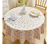 FANSU Nappe Ronde Toile Cirée, Imprimé Fruit Nappes Plastique PVC Imperméables Anti Tache Résistant à l'huile, Nappe Chic & Moderne pour Salon, Balcon, Jardin (Diamètre 120cm,Pêche Orange)