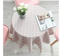 FANSU Nappe Ronde Toile Cirée, Motif Plaid Nappes Plastique PVC Imperméables Anti Tache Résistant à l'huile, Nappe Chic & Moderne pour Salon, Balcon, Jardin (Gris Clair,Diamètre 140cm)