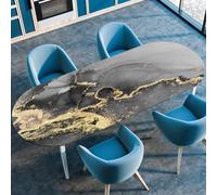 FANSU Nappes Anti Taches, Impression 3D en Marbre Nappe Ovale Exterieur avec Bord Élastique, Nappes Extensible pour Table, Salle à Manger, Restaurant et Jardin (132cmx305cm（52"x120"）,Gris)