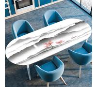 FANSU Nappes Anti Taches, Impression 3D Nappe Ovale Exterieur avec Bord Élastique, Nappes Extensible pour Table, Salle à Manger, Restaurant et Jardin (107cmx165cm（42"x65"）,Paysage Gris)