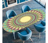 FANSU Nappes Anti Taches, Mandala Nappe Ovale Exterieur avec Bord Élastique Extensible pour Table, Salle à Manger, Restaurant et Jardin (Vert,137cmx183cm（54"x72"）)