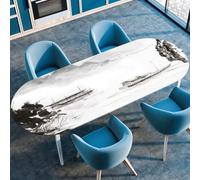 FANSU Nappes Anti Taches, Peinture de Paysage Chinoise Nappe Ovale Exterieur avec Bord Élastique Extensible pour Table, Salle à Manger, Restaurant et Jardin (Oiseau,122 x 183cm)