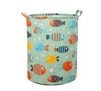 FANSU Panier à Linge Pliable avec Poignée, Corbeilles à Linge Imperméable, Panier de Rangement de Vêtements/Jouets pour Salon, Chambre d'enfant et Salle de Bain (35x45cm 1 pièce,Poisson Vert)