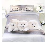 FANSU Parure de lit 3 pièces pour 2 Personnes à Motif Chiot Impression 3D Housse de Couette en Microfibre avec 2 Taies d'oreiller Husky Samoyed Golden Retriever
