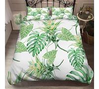 FANSU Parure de Lit 3D,3 Pièces Ensemble de Literie Tropical Style Housse de Couette avec Fermeture Éclair et Taies d'oreiller pour Adulte Enfant 1 ou 2 Personnes (Verte Monstera,140x200cm)