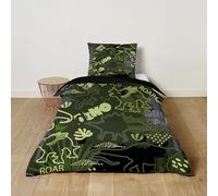 FANSU Parure de Lit à imprimé Dinosaure Enfants Garçons 2 pièces avec Housse de Couette et Taie d'oreiller, Ensemble de Literie en Microfibre avec Fermeture éclair (100x135cm,Vert Foncé)