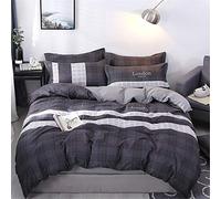 FANSU Parure de Lit avec Housse de Couettes 4 Pièces, Plaid Géométrique Moderne Microfibre Ensemble de Literie Imprimé Linge de Lit + 2 Taie d'oreiller (200x230cm-2.0M,Londres-Noir)