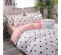 FANSU Parure de Lit avec Housse de Couettes 4 Pièces Plaid Moderne Microfibre Ensemble de Literie Imprimé Linge de Lit + 2 Taie d'oreiller (200x230cm-2.0M,Point d'onde Blanc)