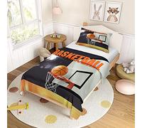 FANSU Parure de Lit pour Enfant Imprimé Basket-Ball avec Housse de Couette et Taie d'oreiller, Garçon 1 Personne Ensemble de Literie en Microfibre (120x150cm,Panier de Basket)