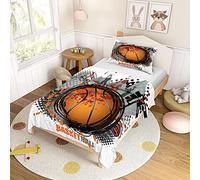 FANSU Parure de Lit pour Enfant Imprimé Basket-Ball avec Housse de Couette et Taie d'oreiller, Garçon 1 Personne Ensemble de Literie en Microfibre (100x135cm,Gris)
