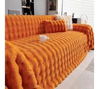 FANSU Peluche Housse de Canapé 1/2/3/4/5 Places Hiver Chaud Extensible Serviette de Canapé Anti-Poussière Dessus de Lit Couverture Protège canapé Chien Chat Housse de Protection (Orange,180x300cm)