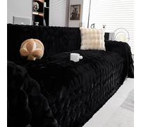 FANSU Peluche Housse de Canapé 1/2/3/4/5 Places Hiver Chaud Extensible Serviette de Canapé Anti-Poussière Dessus de Lit Couverture Protège canapé Chien Chat Housse de Protection (Noir,180x280cm)